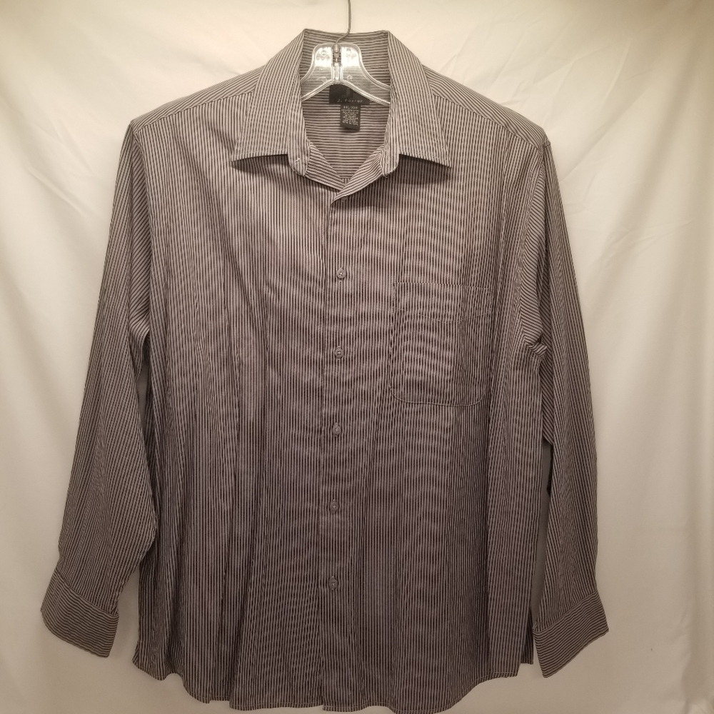 J Ferrar Mens Shirt Size XXL Black Gray Stripped Long Sleeve Button Up